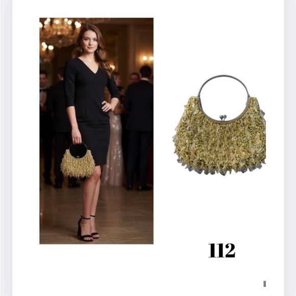 Elegant Gold Beaded & Sequin Evening Bag – Glamorous Ring Handle Purse - Picture 8 of 8